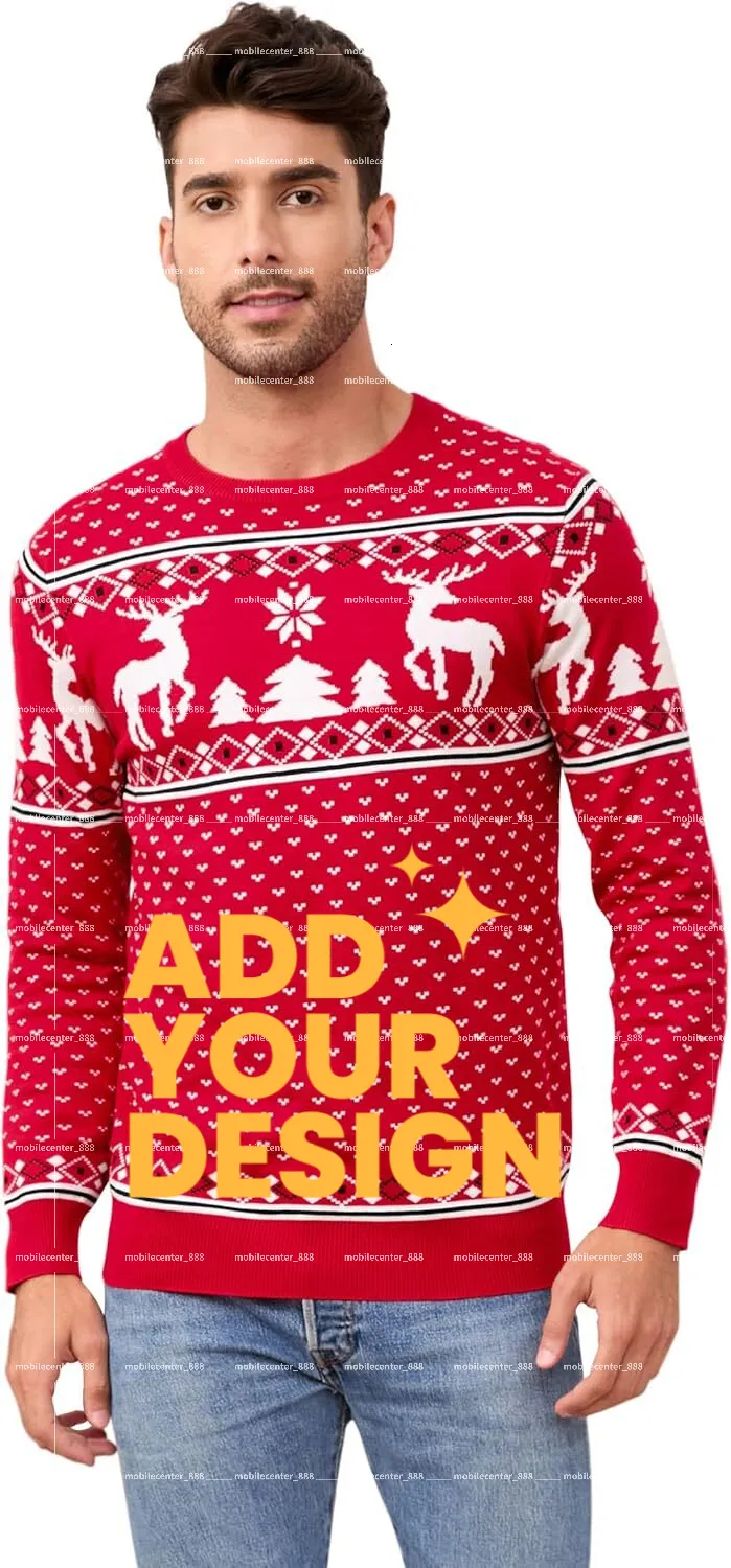 Maglione Di Natale Uomo Con Stampa Renna - Felpa Girocollo Manica Lunga, Tema Natalizio Per Famiglia