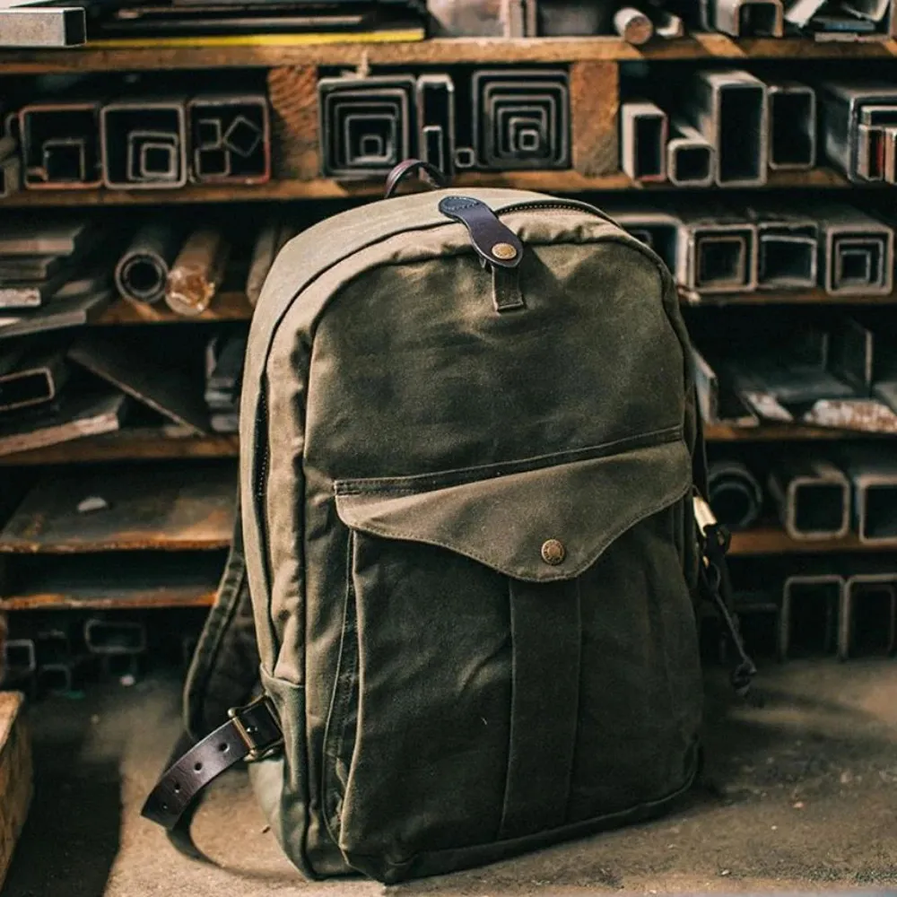 Waterproof Oil Wax Canvas Laptop Backpack For Outdoor Trekking_voghion.com