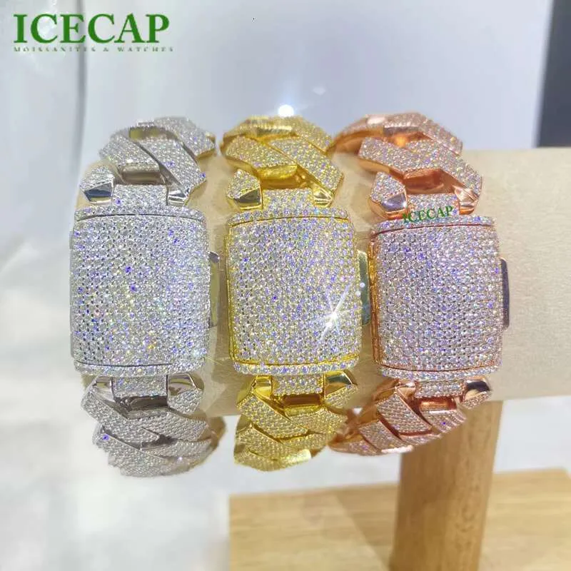 Ice 20MM Full VVS Moissanite Hiphop Link 925 Sterling Silver Solid 18K Gold Plated Miami Cuban Chain Bracelet_voghion.com