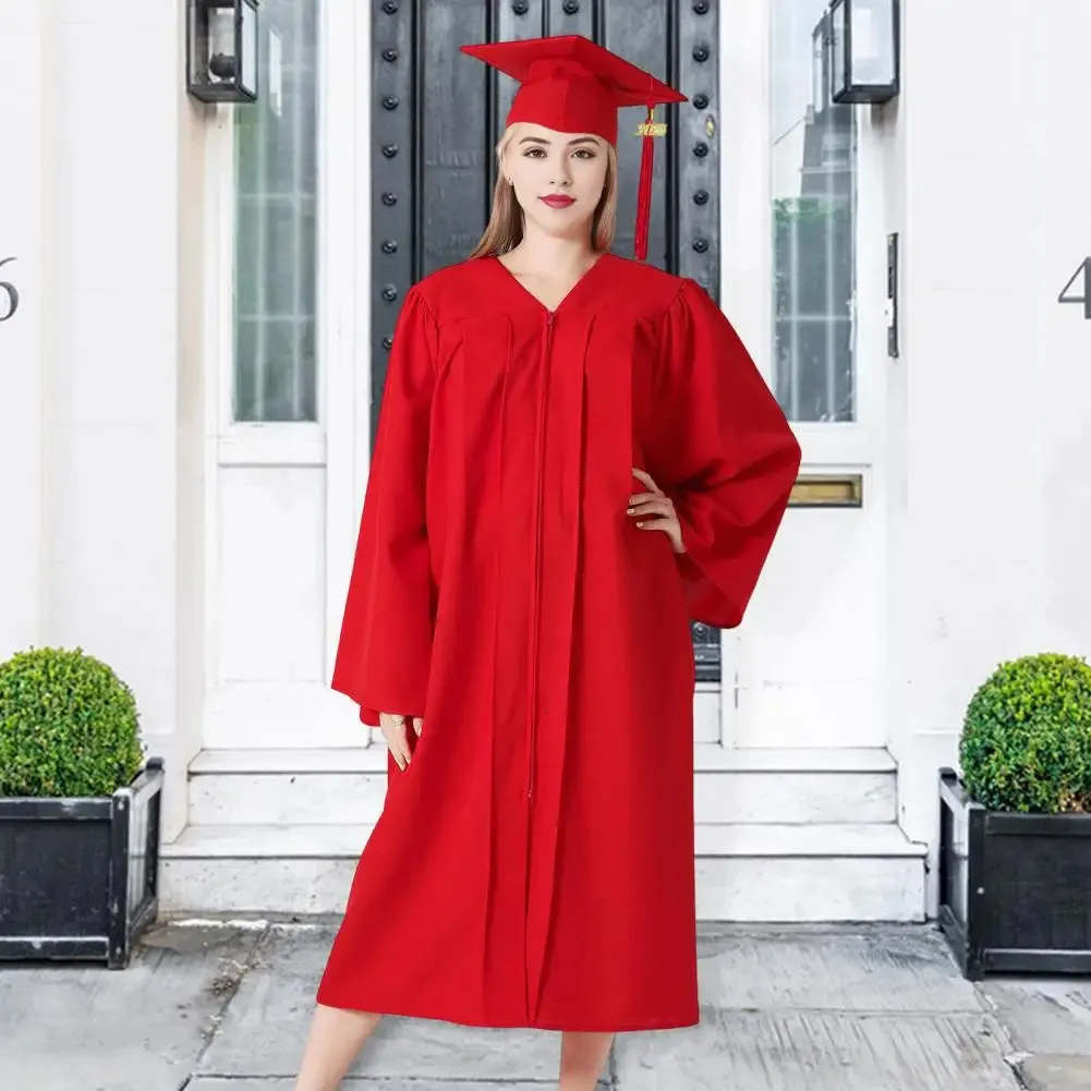 Bachelor Graduation Robe with Hat - V Neck, Knee-Length, Long Sleeve  Academic Dress with Hidden Buttons - Student Ceremony Gown 250401