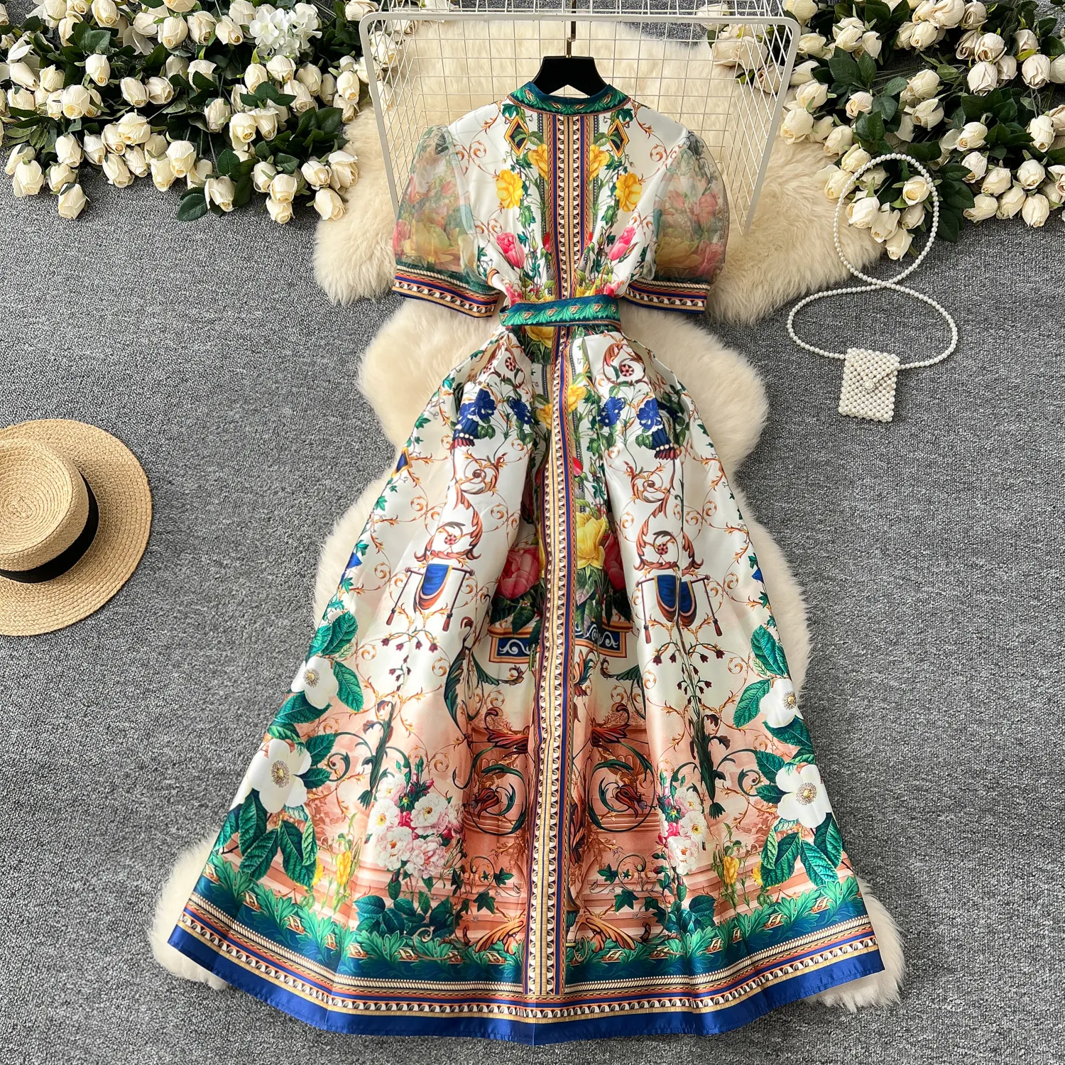 chinese dress ladies White Satin Lace Maxi Dress