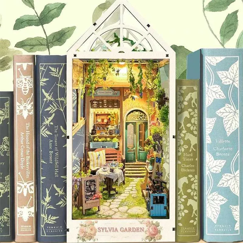 DIY Wooden Book Nook Shelf Insert Miniature Building Kit Wooden ...