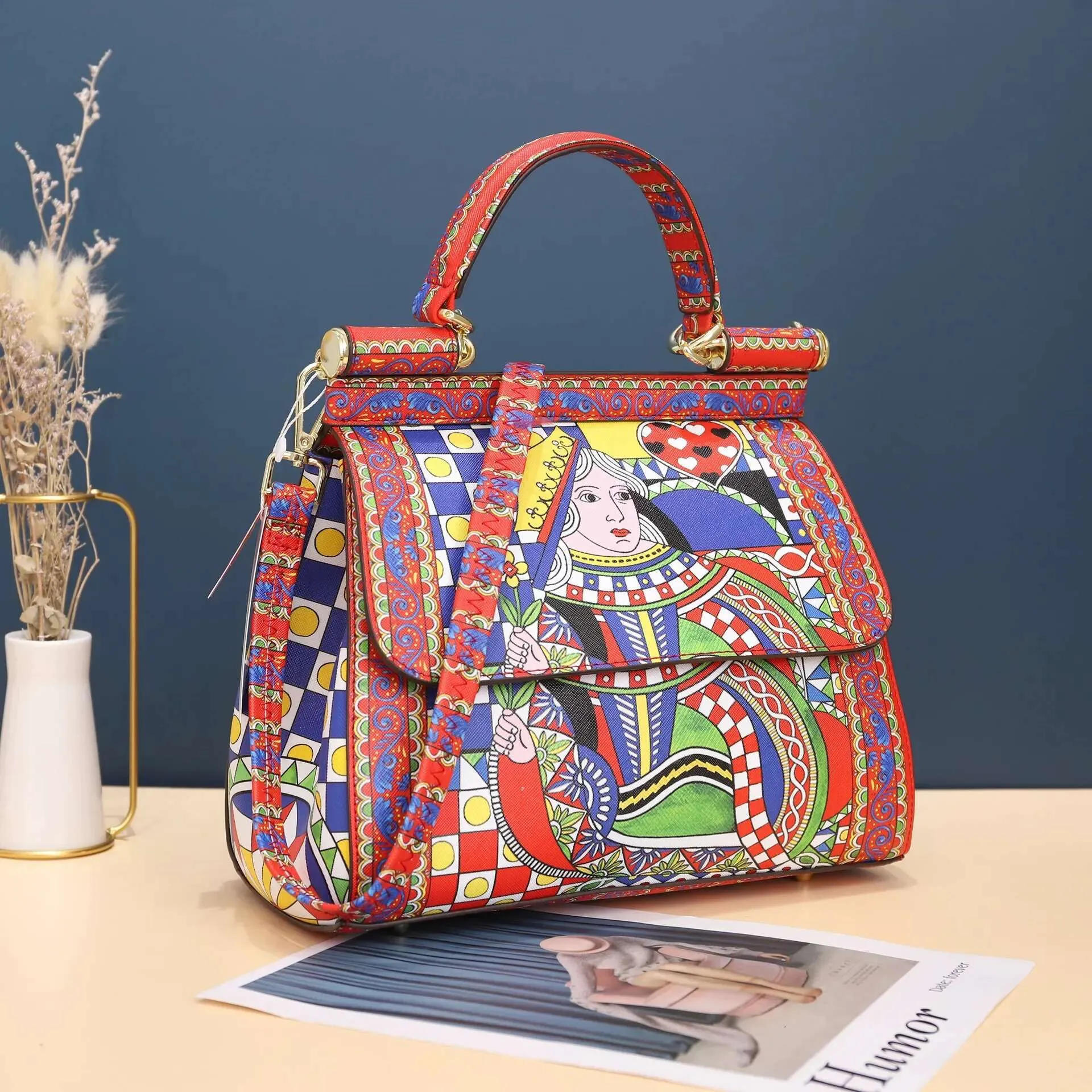 Vintage Leather Painting Art Shoulder Bag For Women Crossbody