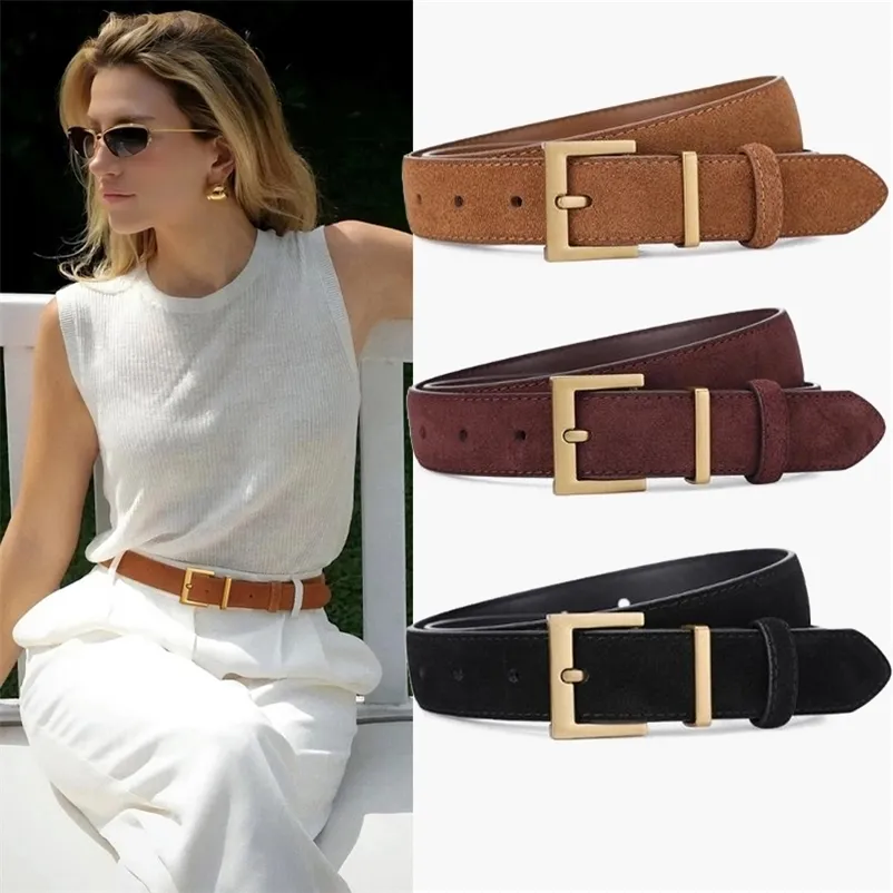 Genuine Suede Leather Wide Belt with Gold Square Buckle GOTOANT Women main image 4