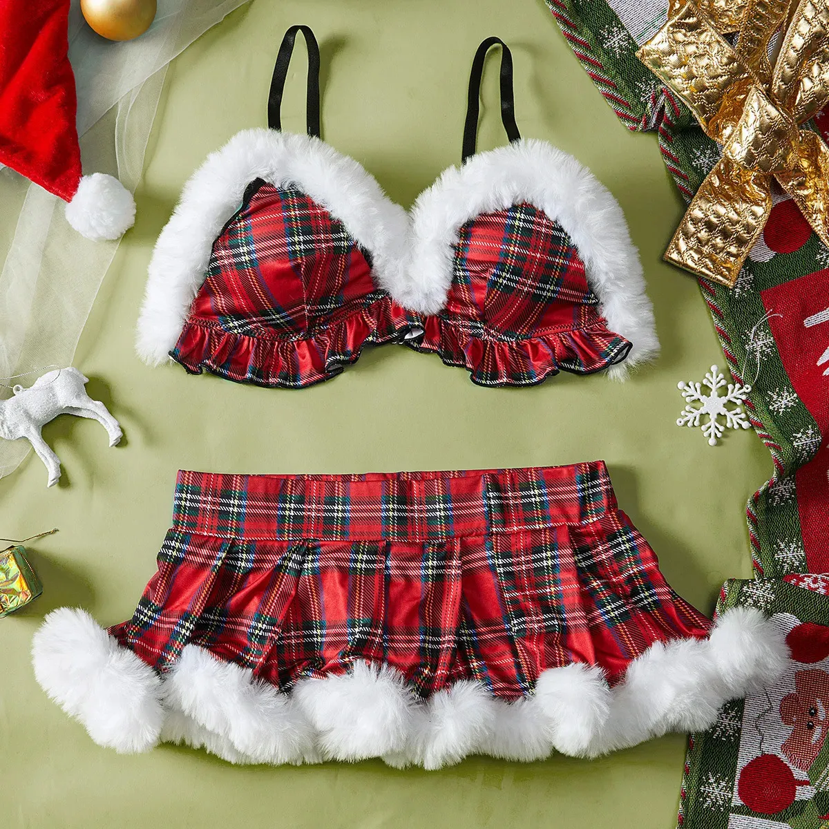 Damenweihnachtsdessous Set Kariert Mit Fellbesatz... Von 11,79  | DHgate