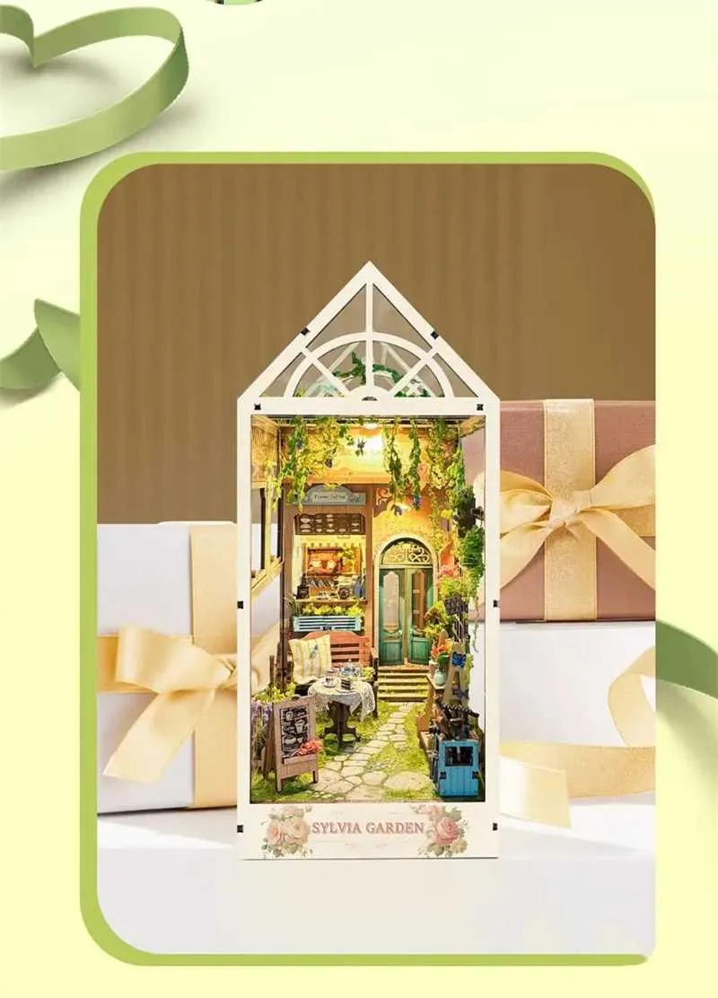 DIY Wooden Book Nook Shelf Insert Miniature Building Kit Wooden ...