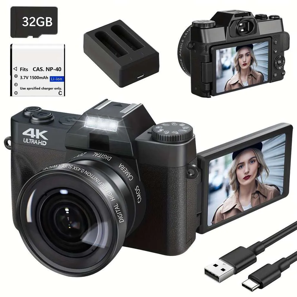 4K Camera with 56MP, 16X Digital Zoom, 3-Inch 180° Flip Screen, 52mm ...