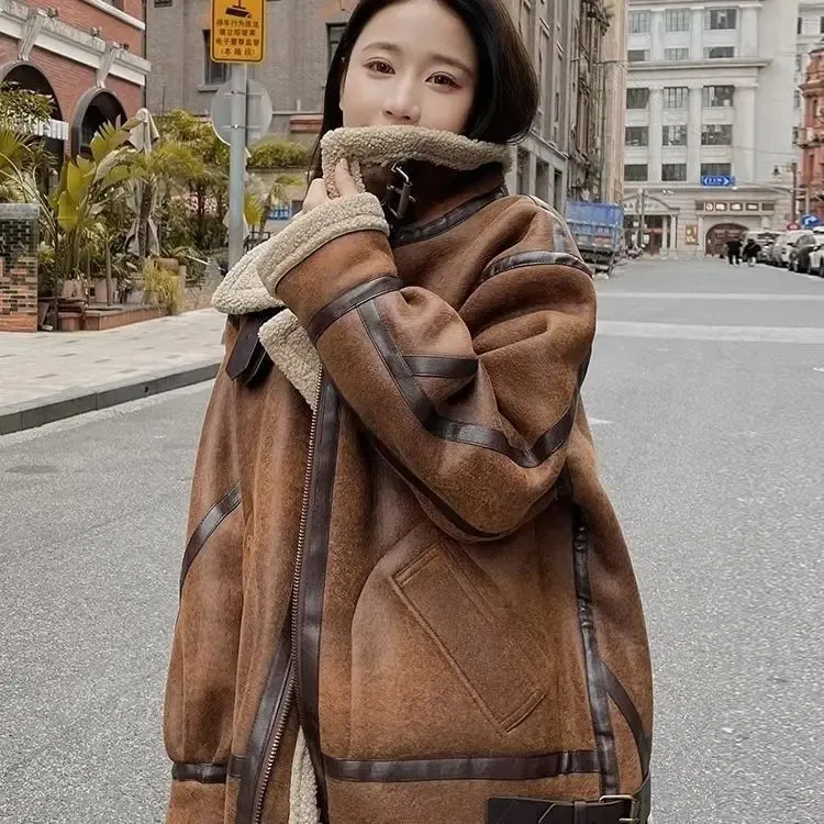 VODA MOMO Genuine Leather Shearling Jacket With Hood From