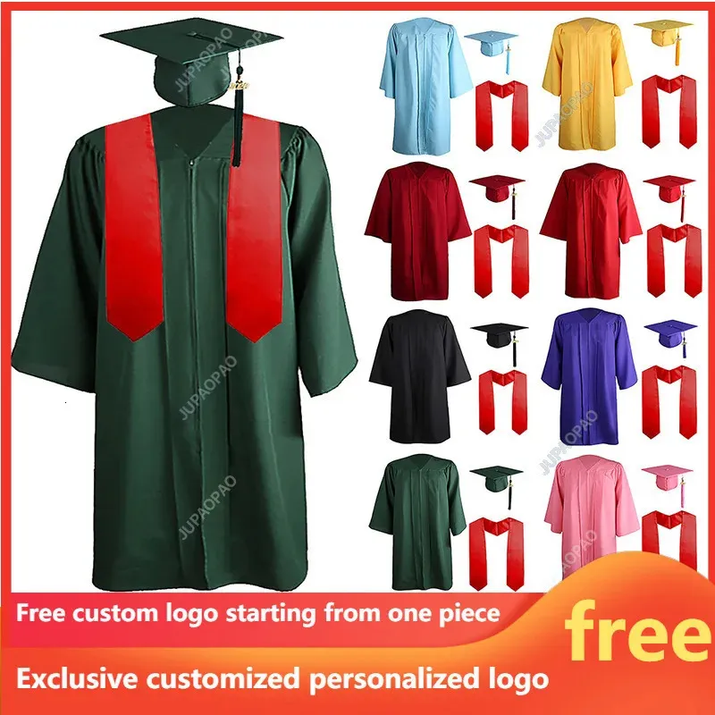 Graduation Gowns Set - Yellow Pink Academic Uniform with Red Shawl for Men and Women - Adult Dress Graduation Hats - Bachelor Grips (250401)
