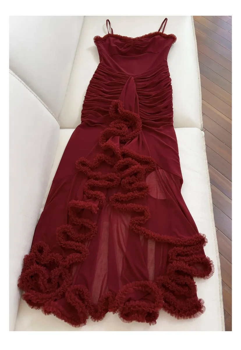 strapless open back dress Wine Red & Sparkly Glitter A Line Crossover Top Capped Sleeve Tea Swin –  Pretty Kitty Fashion main image 1