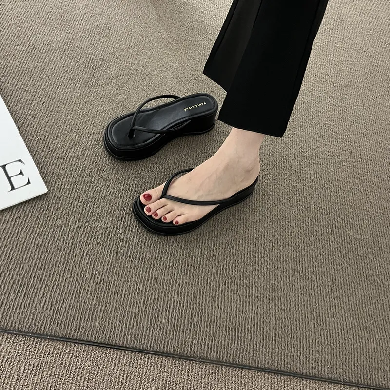 Toe Paddle Height Increasing Slope Heel White Flip Flop Sandals With Thick Soles ...