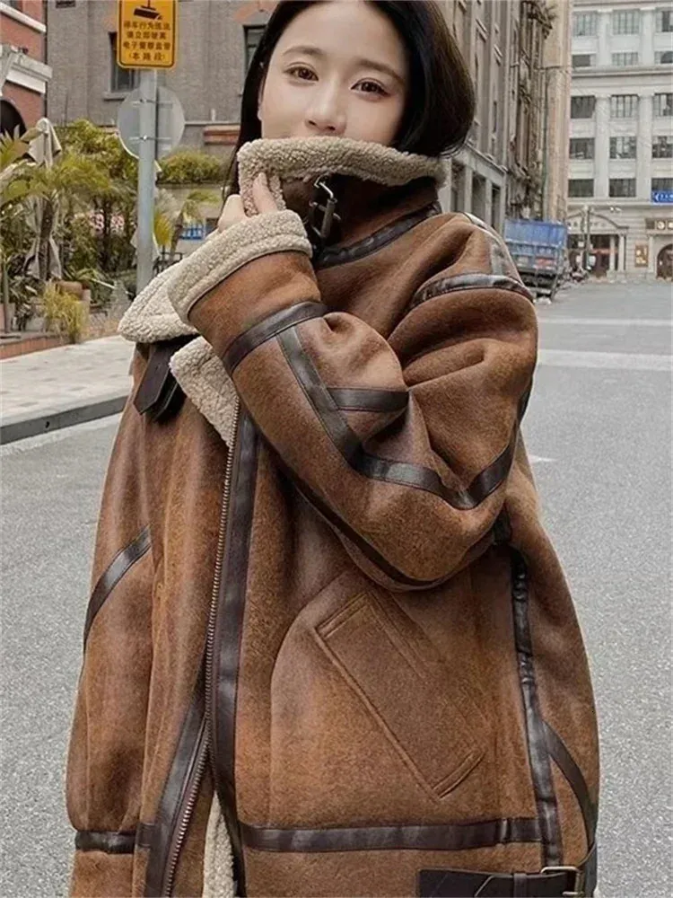 VODA MOMO Genuine Leather Shearling Jacket With Hood From