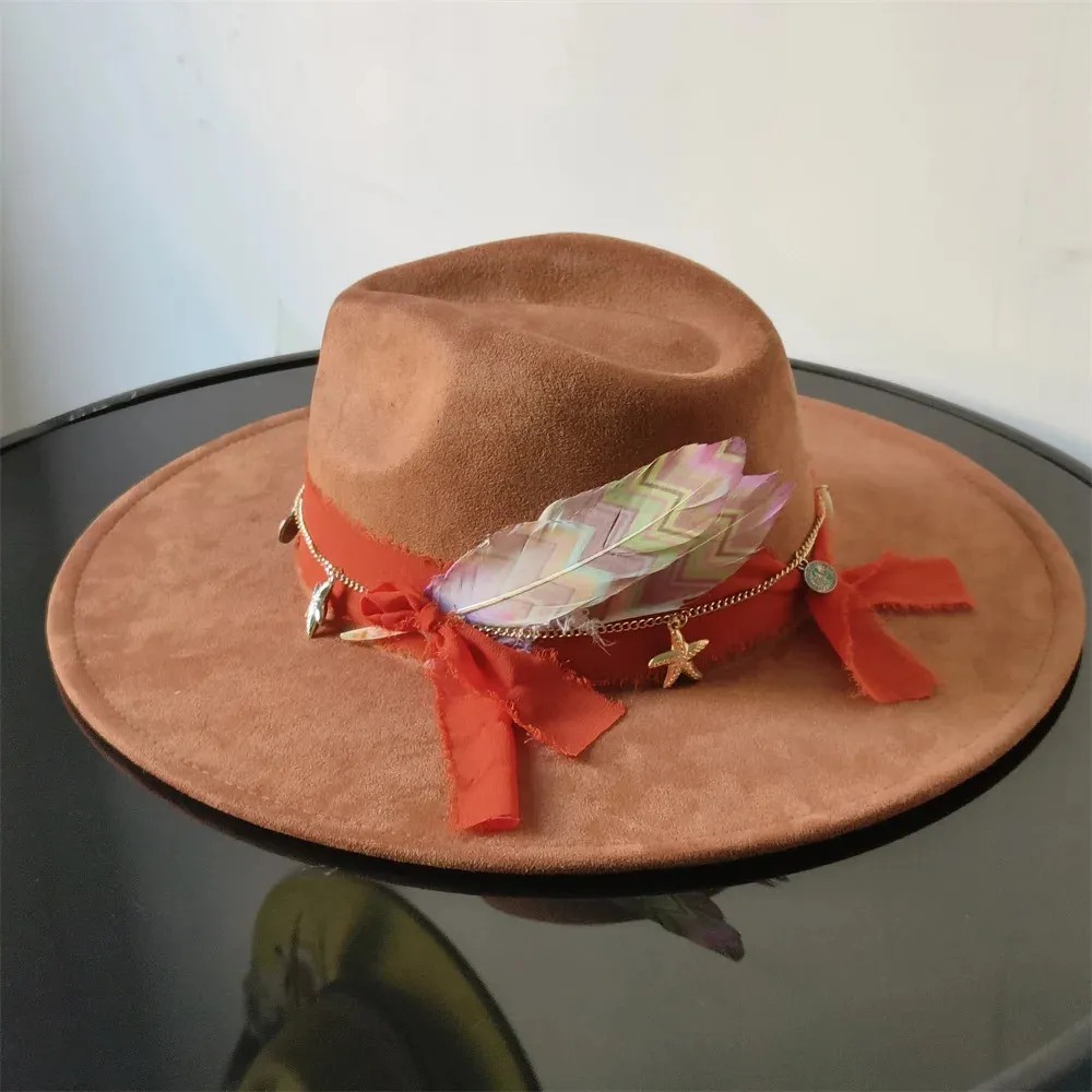 Retro Suede Fedora Hat For Women And Men Feather Accent Jazz  display picture 1