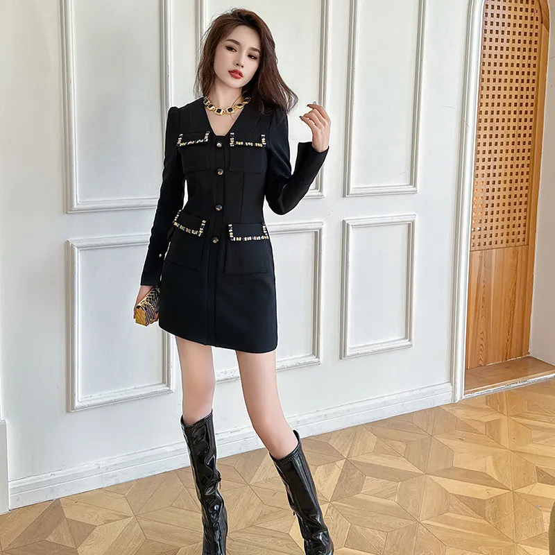 bodycon suit dress Autumn Style Womens Black Dress, Elegant... From Bailixi04, Rs.7,218.54 Size:56 (IT) / 50(FR) / 40(UK-US) Featuring sophisticated long sleeves Style-Color-Dim:AP1E213106_AB684_M Jasminiah Blue Pearl-Embellished Lace/Chiffon