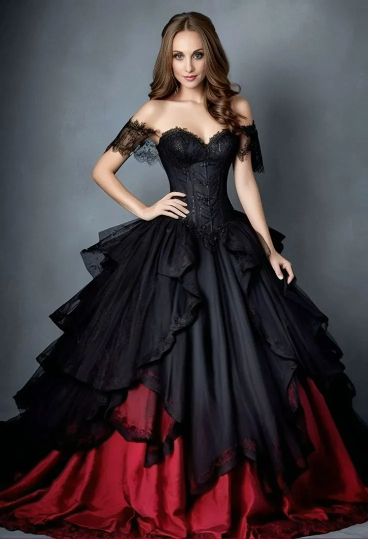 Gothic Style Wedding Dresses: Off Shoulder Black And Red Ball Gown ...