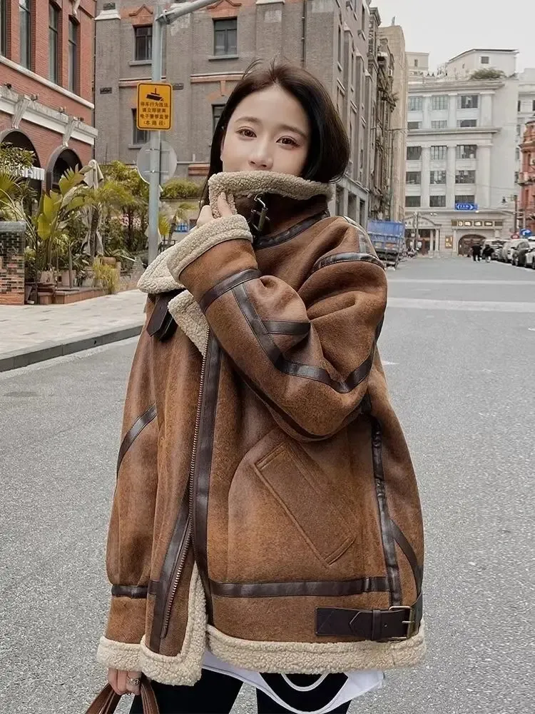 VODA MOMO Genuine Leather Shearling Jacket With Hood From