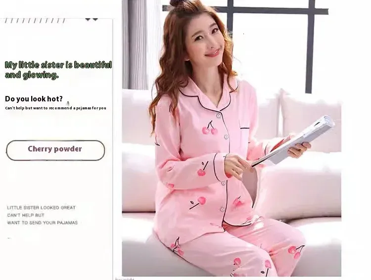Womens pajamas set acrylic knit V-neck button-down top and trousers two ...