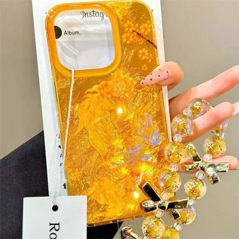 Vortex patterned gold low osmanthus koi plastic wallet phone case with ...