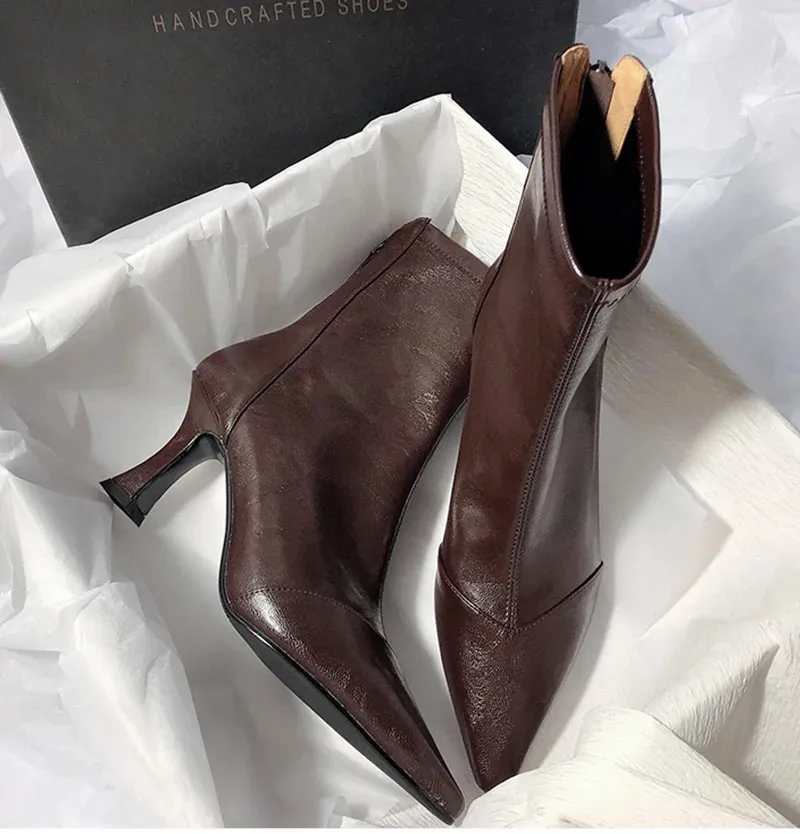 Vintage Damen Stiefeletten Aus Leder Mit Spitzer Form Und Absatz_voghion.com