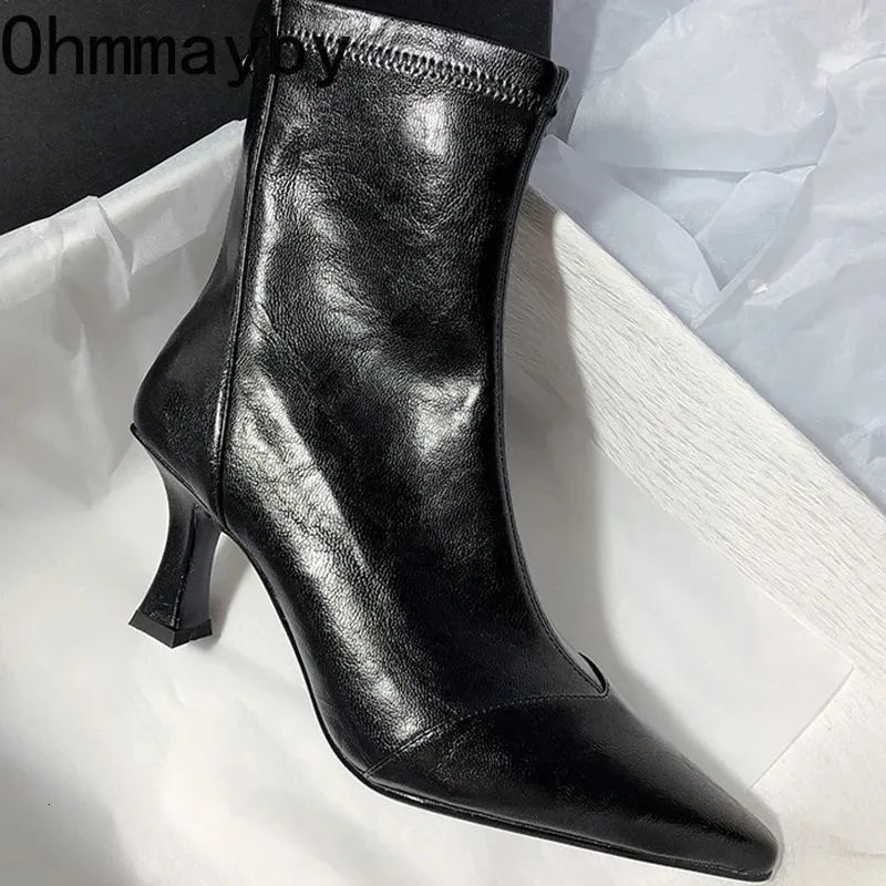 Vintage-Stiefeletten für Damen im Herbst-Look mit spitzer Zehenpartie, modisches, weiches Leder, eleganter hoher Absatz, kurze Stiefeletten, Botas Zapatos De Mujer_voghion.com