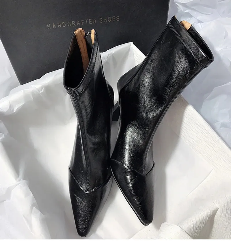 Vintage Damen Stiefeletten Aus Leder Mit Spitzer Form Und Absatz_voghion.com