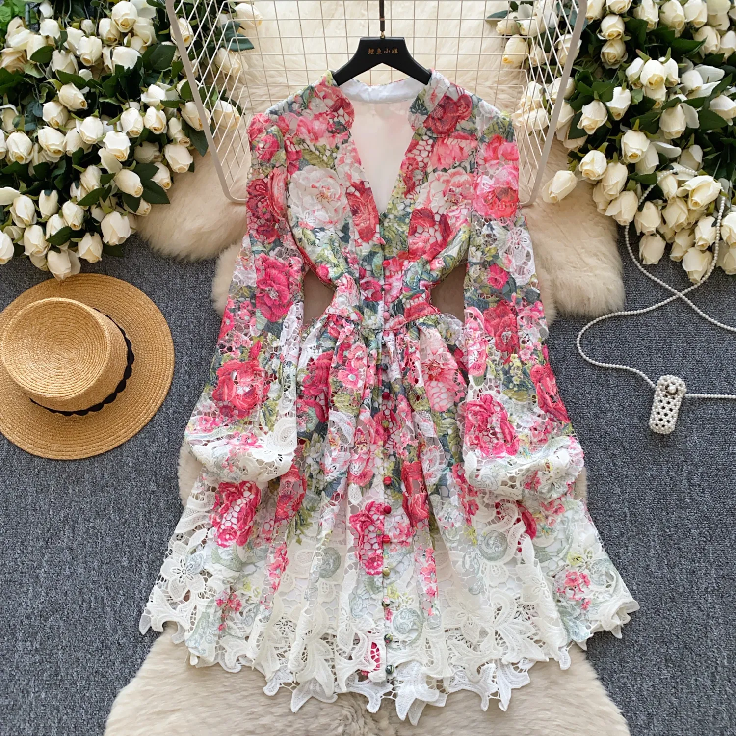 Gorgeous Floral Print Chiffon Midi Dress with Sleeves with Lace-Up Belt - Perfect for Summer Holidays and Casual Occasions