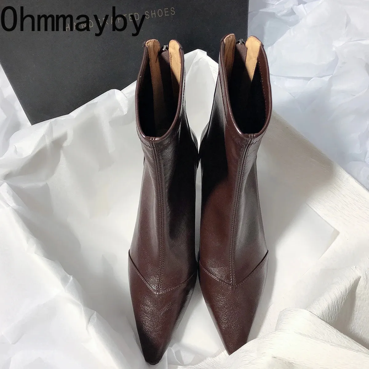 Vintage-Stiefeletten für Damen im Herbst-Look mit spitzer Zehenpartie, modisches, weiches Leder, eleganter hoher Absatz, kurze Stiefeletten, Botas Zapatos De Mujer_voghion.com
