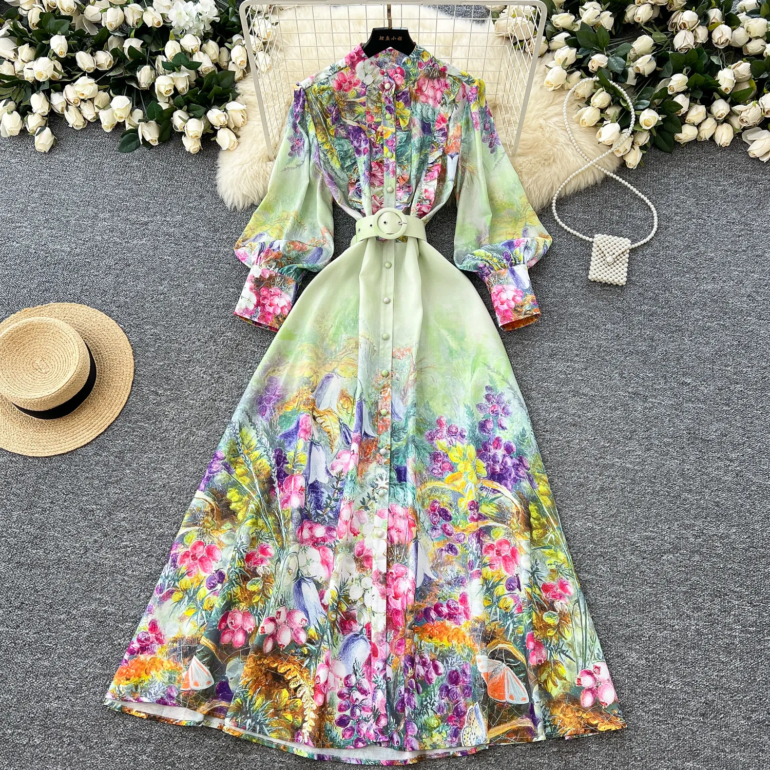 Save Big on Bulk Lantern Long Sleeve Dress Floral Evening Dress Floral Evening Dress, Lantern Sleeve Dress: Womens Vintage Floral Maxi  Dress Long Sleeve, Stand Collar, A Line Ruffle Hem, Perfect For Autumn From  Xiongstore, $36.19 In Bulk | DHgate.Com