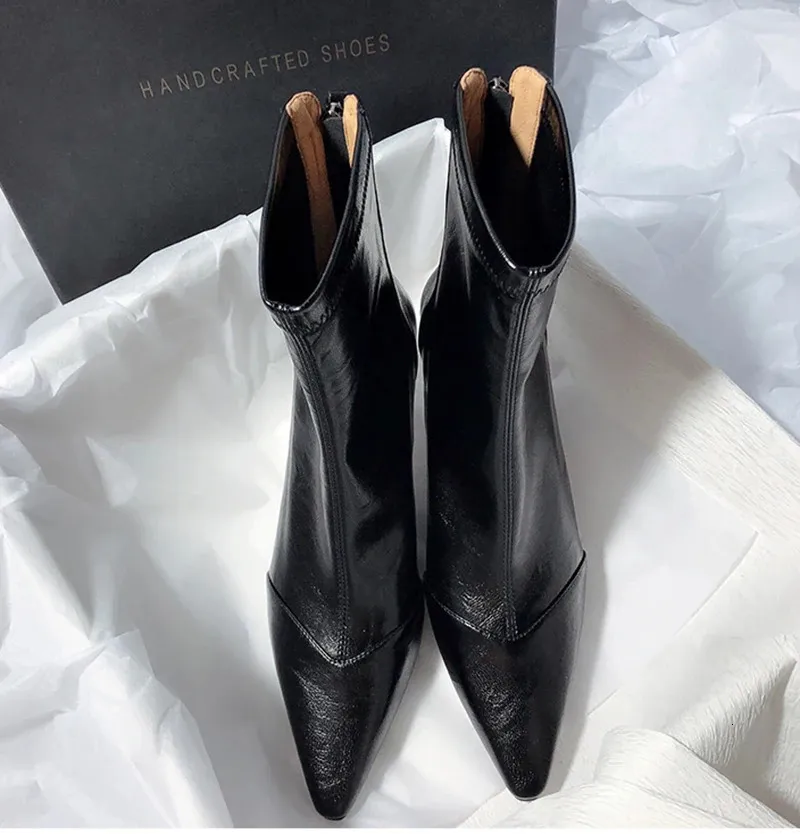 Vintage Damen Stiefeletten Aus Leder Mit Spitzer Form Und Absatz_voghion.com
