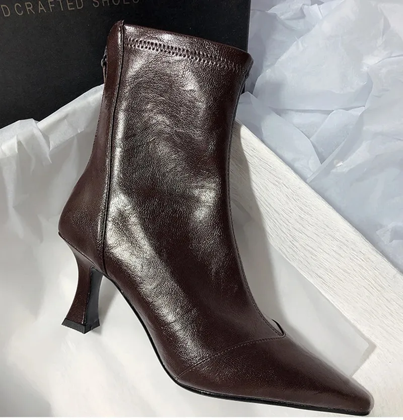 Vintage Damen Stiefeletten Aus Leder Mit Spitzer Form Und Absatz_voghion.com