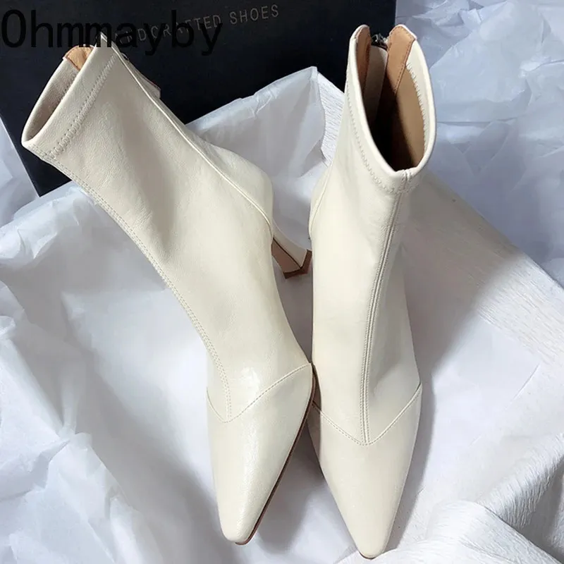 Vintage-Stiefeletten für Damen im Herbst-Look mit spitzer Zehenpartie, modisches, weiches Leder, eleganter hoher Absatz, kurze Stiefeletten, Botas Zapatos De Mujer_voghion.com