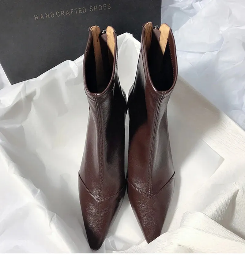 Vintage Damen Stiefeletten Aus Leder Mit Spitzer Form Und Absatz_voghion.com