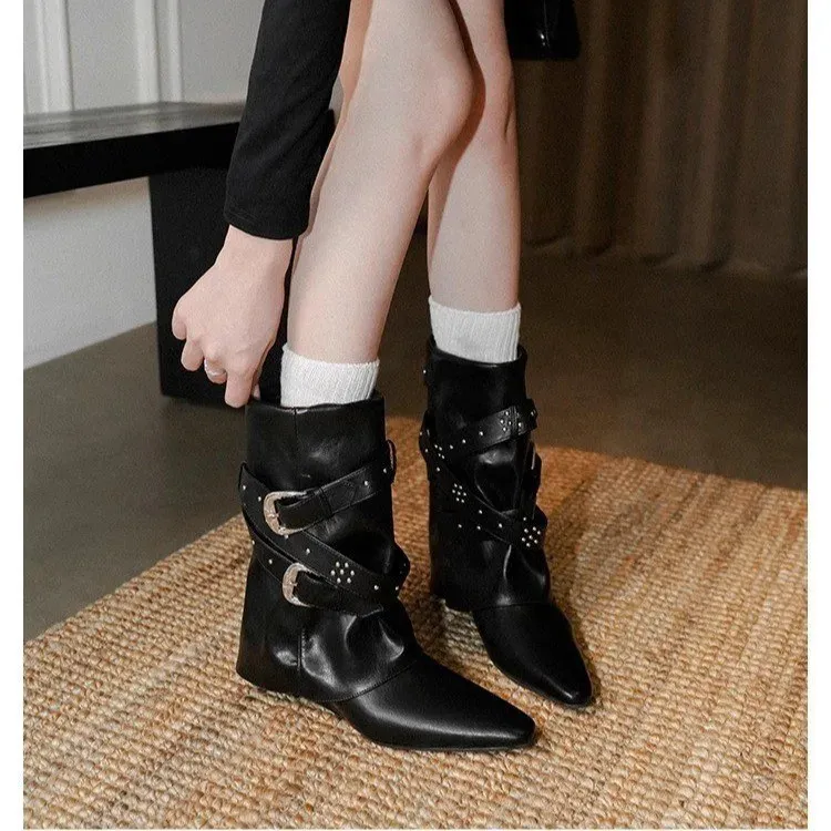 Bottines femme à talon compensé et bout pointu_voghion.com