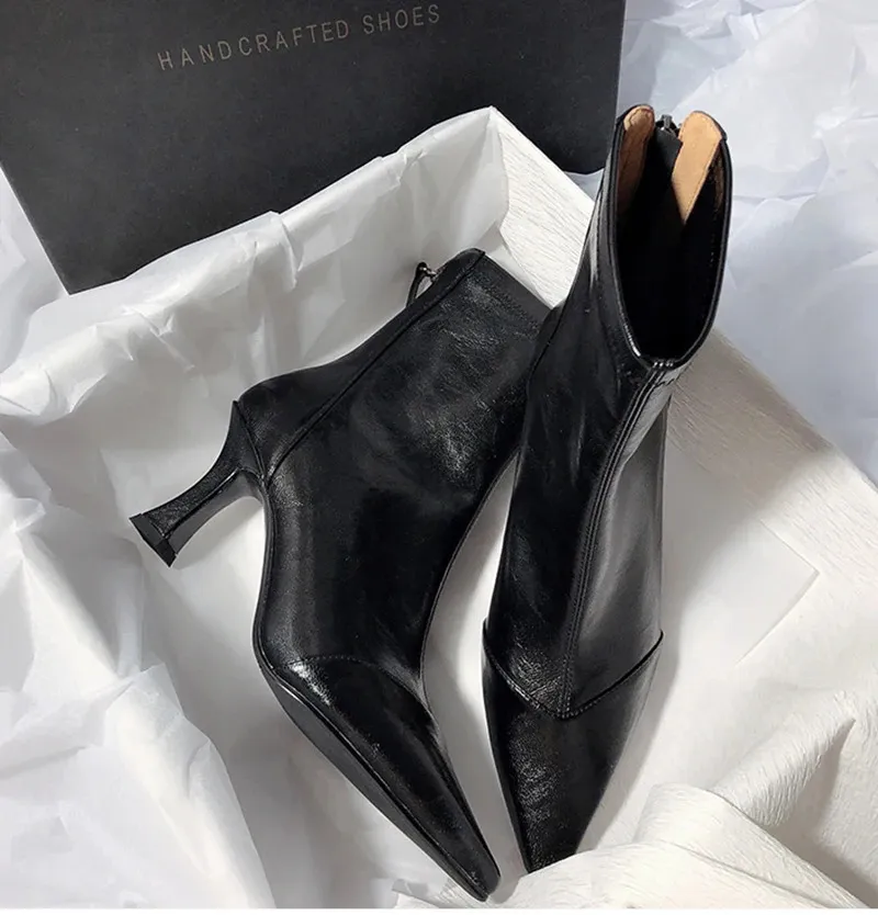 Vintage Damen Stiefeletten Aus Leder Mit Spitzer Form Und Absatz_voghion.com