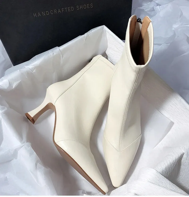 Vintage Damen Stiefeletten Aus Leder Mit Spitzer Form Und Absatz_voghion.com