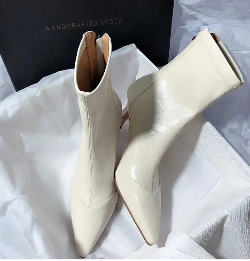 Vintage Damen Stiefeletten Aus Leder Mit Spitzer Form Und Absatz_voghion.com