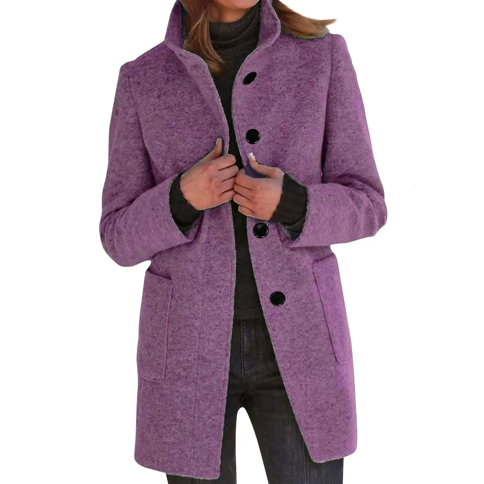 Cappotto Lungo In Lana Per Donna – Manica Lunga, Risvolto, Abbottonatura, Tinta Unita, Con Tasche – Perfetto Per Autunno E Inverno, Elegante E Casual