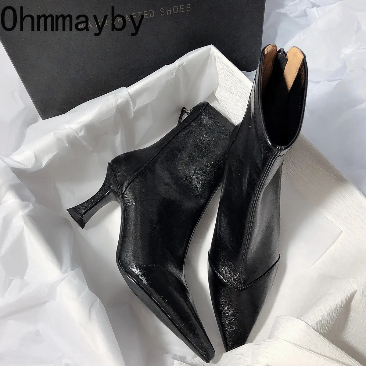 Vintage-Stiefeletten für Damen im Herbst-Look mit spitzer Zehenpartie, modisches, weiches Leder, eleganter hoher Absatz, kurze Stiefeletten, Botas Zapatos De Mujer_voghion.com