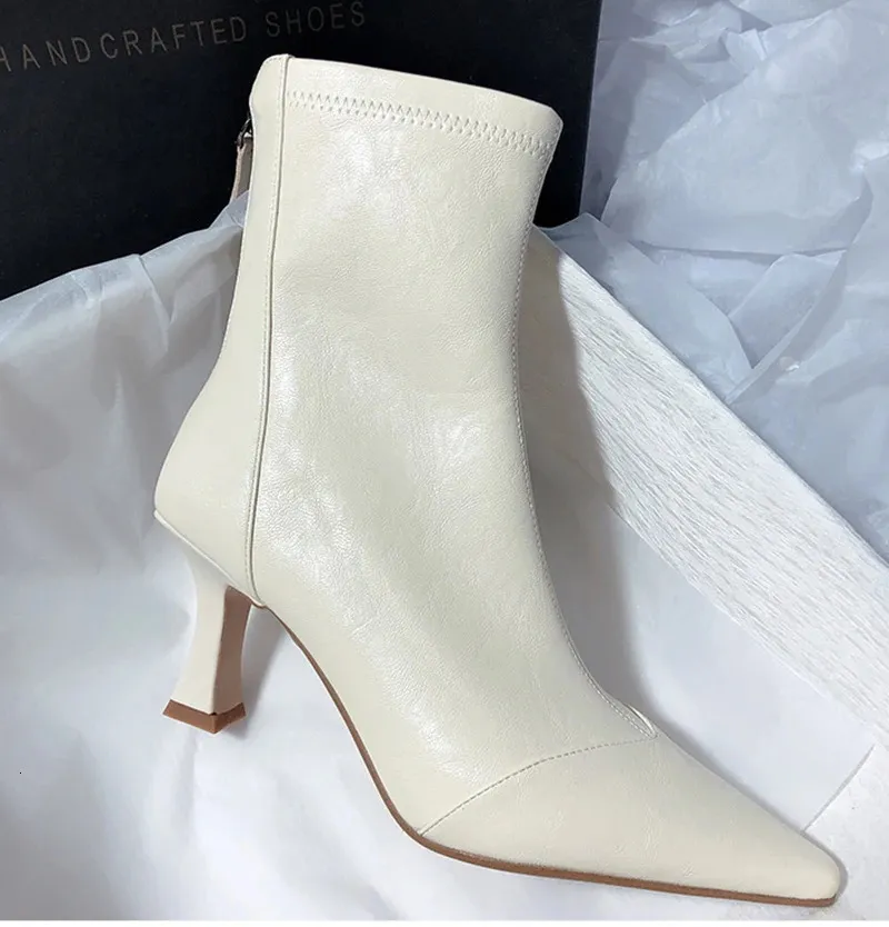 Vintage Damen Stiefeletten Aus Leder Mit Spitzer Form Und Absatz_voghion.com