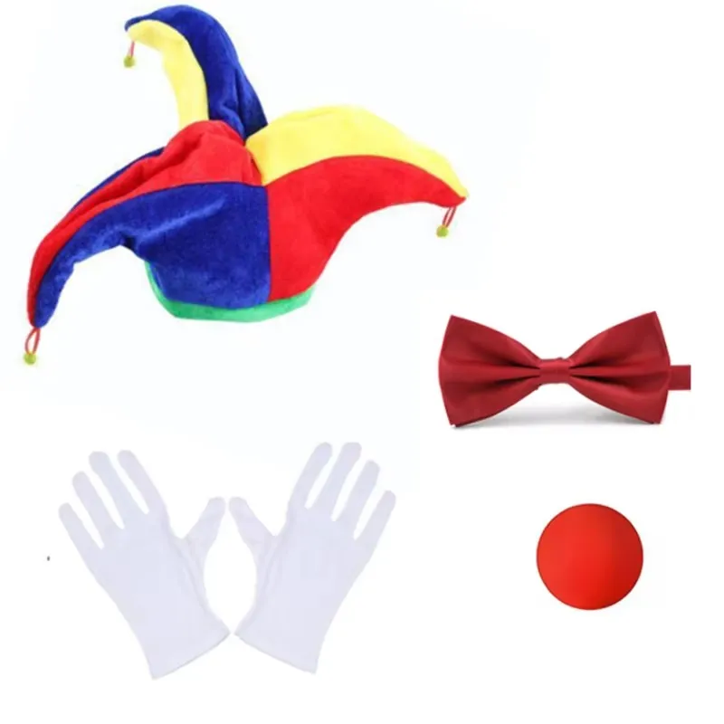 Set De 5 Accesorios De Payaso Para Mujer Y Hombre – Peluca, Nariz, Pajarita, Corbata Y Guantes Para Carnaval Y Cosplay