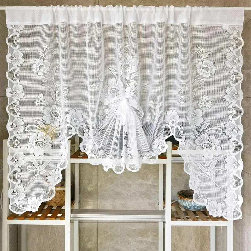 ERFGT 2 Rideaux De Cuisine Courts Dentelle Blanc 91 X 45 Cm - Style Cottage Élégant