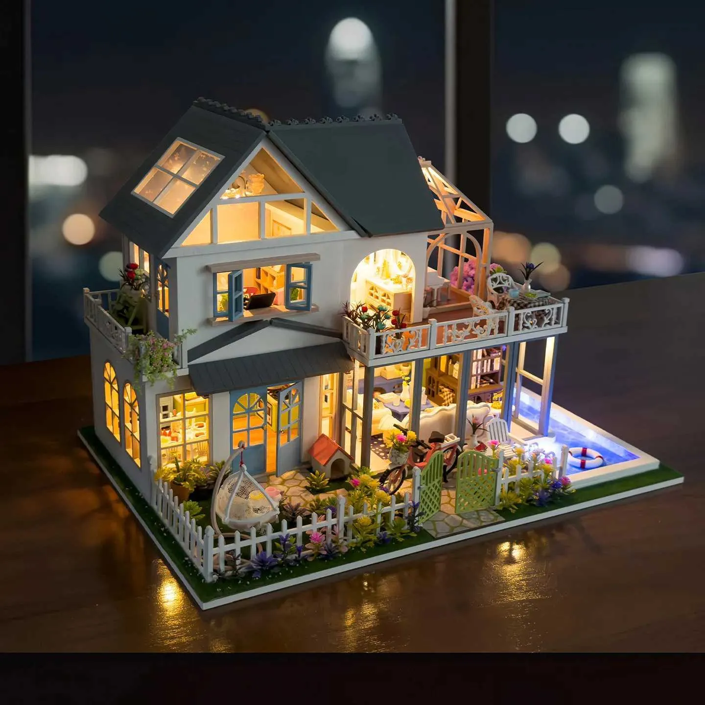 DIY Modern Villa Wooden Miniature Model Kit Large 3D Puzzle Dollhouse ...