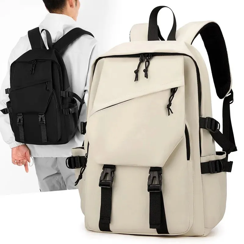 One 15 Inch Polyester Waterproof Solid Color Simple Mens Backpack Fashion  Couple Student Computer Backpack 251104