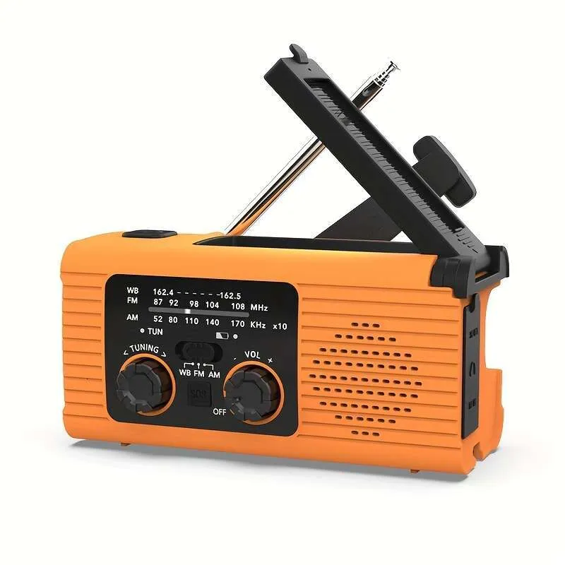 10000mAh Noodradio Solar Hand Crank - AM FM Radio Met Zaklamp, SOS & Powerbank Oranje