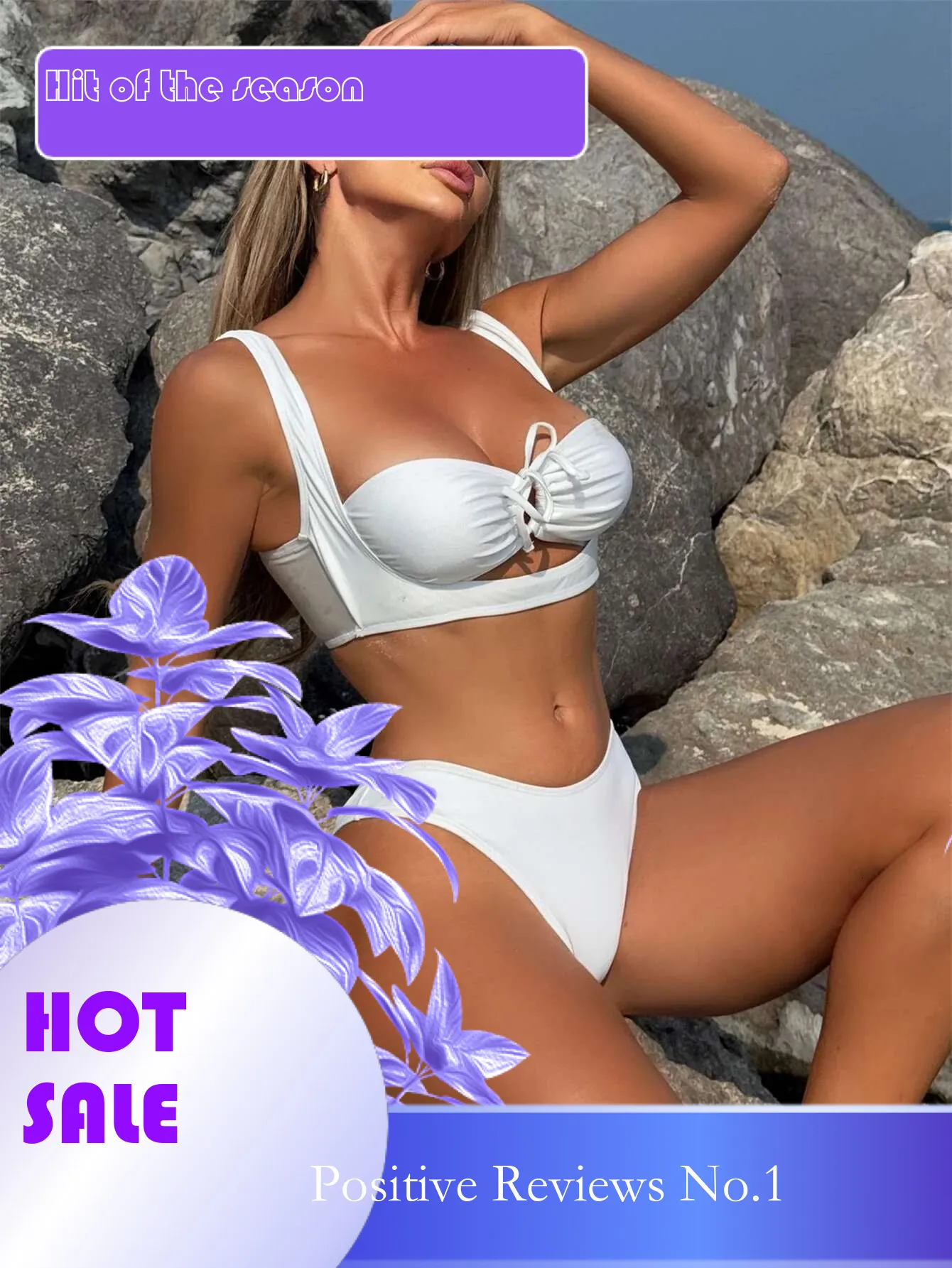 Save Big on Bulk White High Waist Bikini Set Dongdumaoyi Sexy White Black  Bikini Set Women Hollow Out Front Drawstring Push Up High Waist Swimsuit