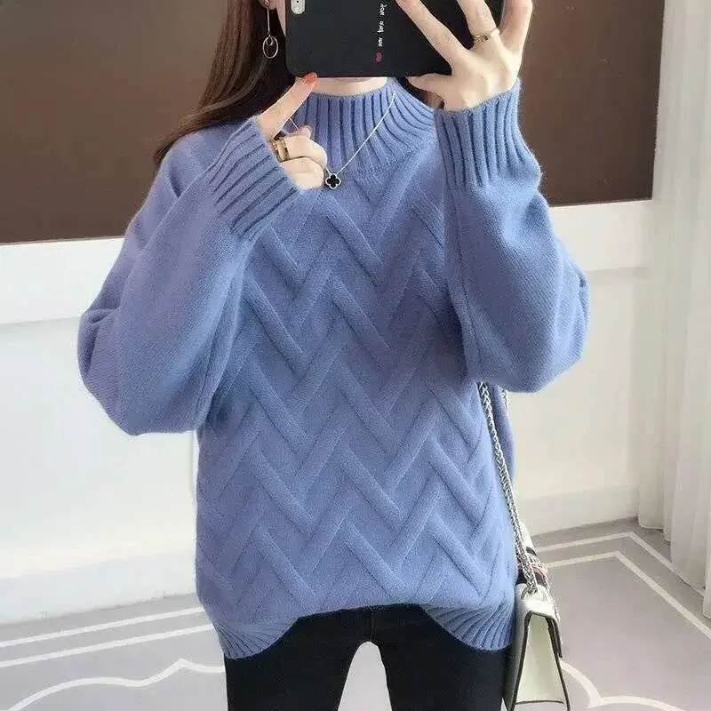 Polyester S/weather Women Long Sleeve Knitted Polyester Sweater Autumn Pullover Loose Fit ...
