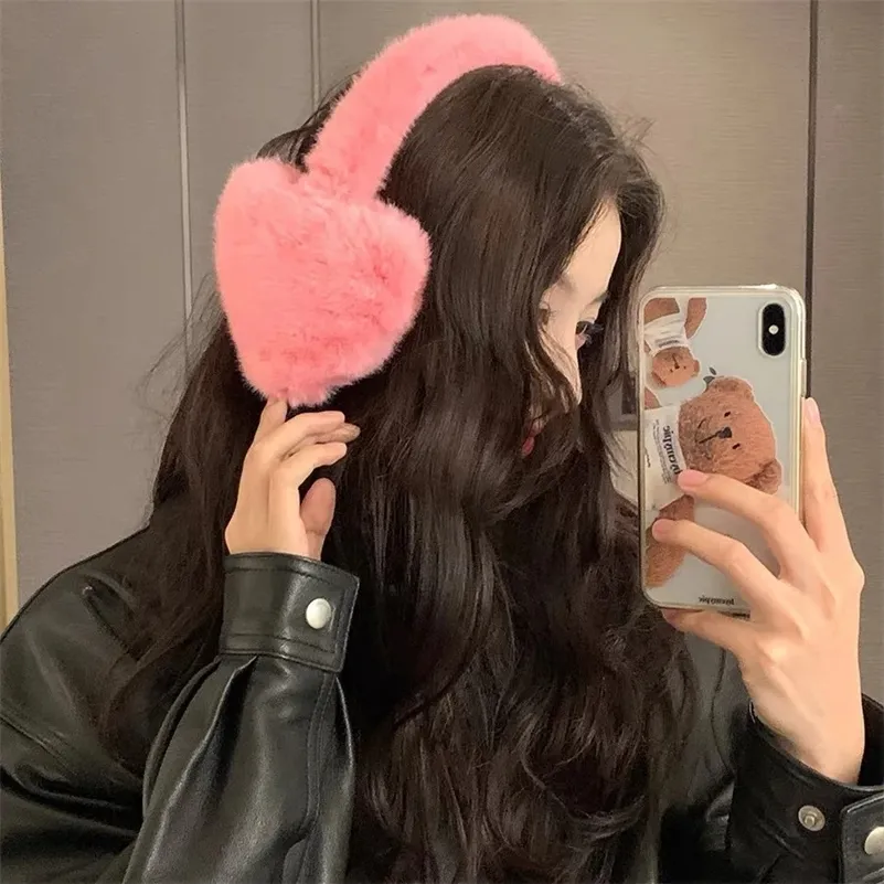 Y2K Korea Pink Kawaii Heart Earmuffs Winter Warm From Xuan05