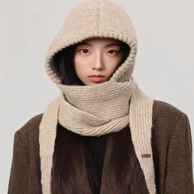 Cappello Lavorato A Maglia Coreano Integrato Donna Passamontagna