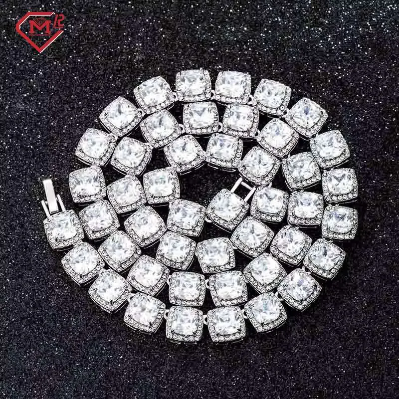 Hip Hop 10MM Link Shape 925 Sterling Silver Grade D Moissanite Tennis Chain_voghion.com