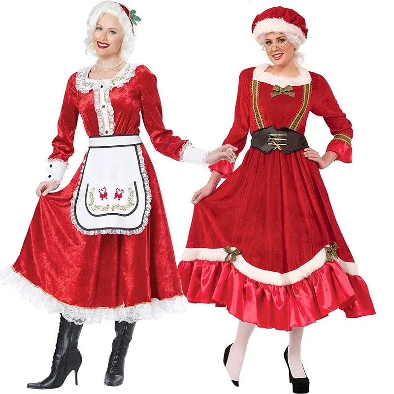 Holiday Mrs Claus Lace Velvet Pinafore Dress Adult Christmas Costume Womens  Ms Santa Claus Adult Costume 251104